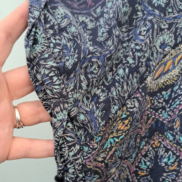 Lucky Brand Blue Multicolor Paisley Print Split Tail Women's 2X Short Sleeve - Picture 3 of 9